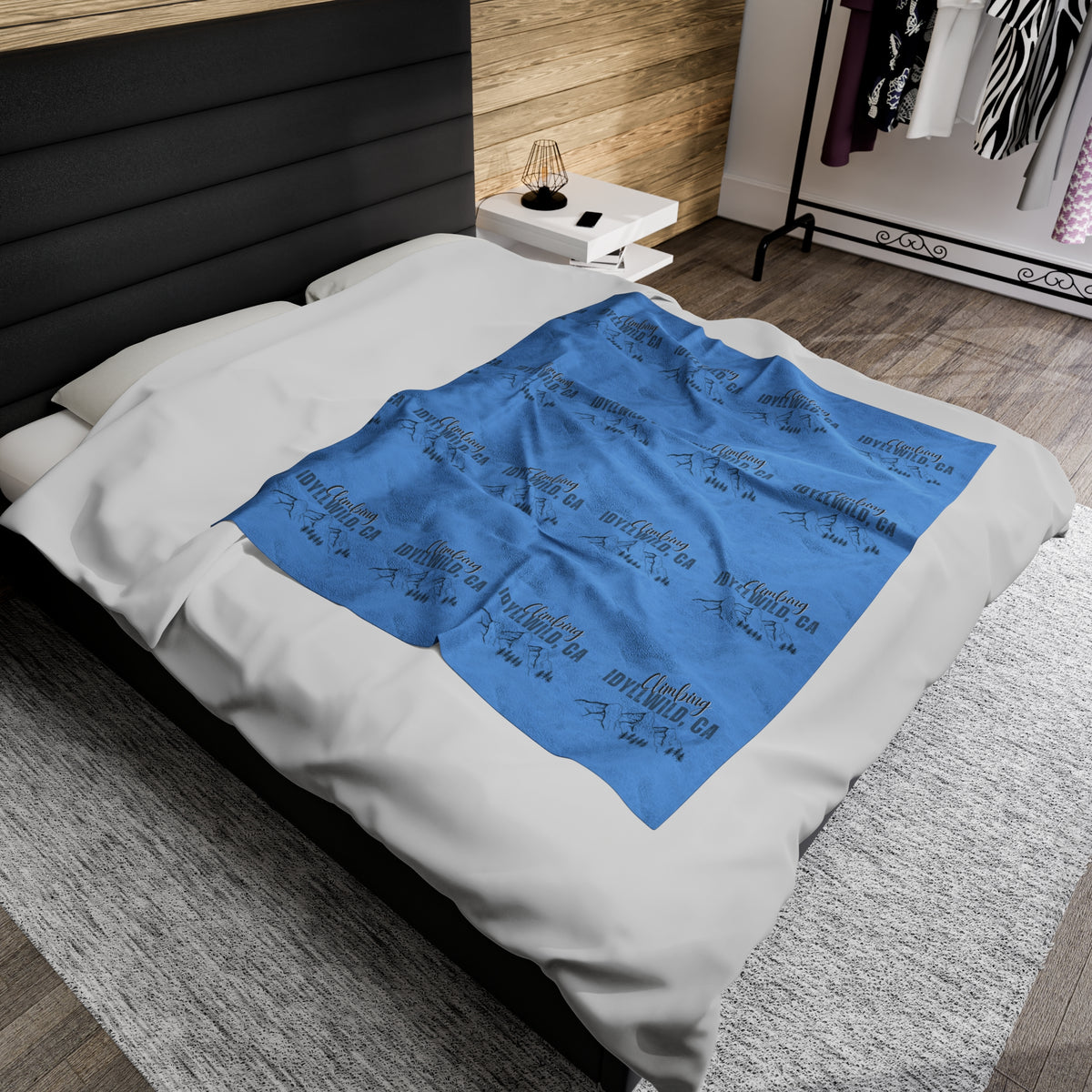 Velveteen Plush Blanket Climbing Idyllwild Blue Pattern