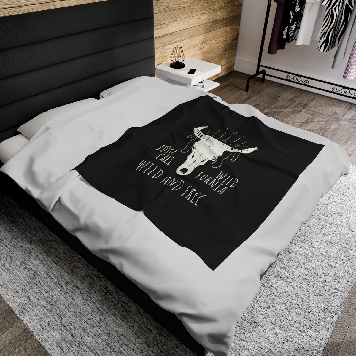 Velveteen Plush Blanket Idyll WIld and Free Longhorn Black
