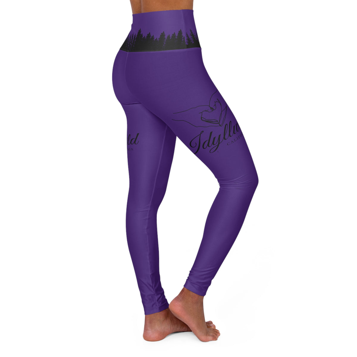 High Waisted Yoga Leggings (AOP) Idyllwild Heart hands Purple