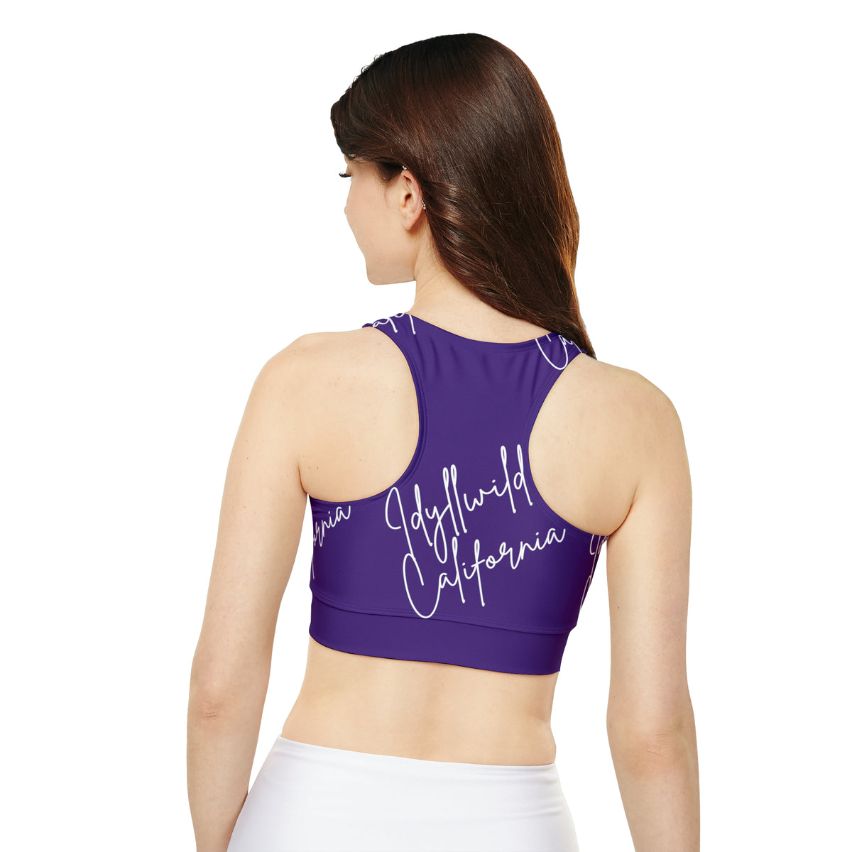 Fully Lined, Padded Sports Bra (AOP) Idyllwild Script
