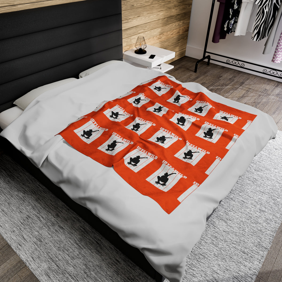Velveteen Plush Blanket Skate Idyllwild Orange Pattern