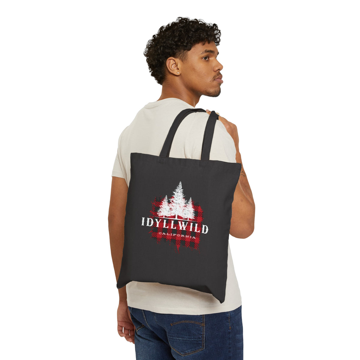 Idyllwild California Red Buffalo Plaid White Pine Cotton Canvas Tote Bag
