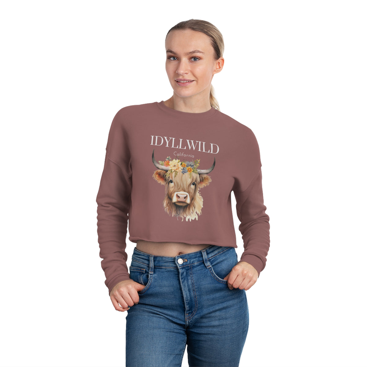 Women's Cropped Idyllwild Highlander Cow 1 Sweashirt