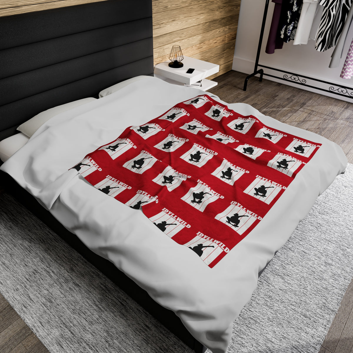 Velveteen Plush Blanket Skate Idyllwild Red Pattern