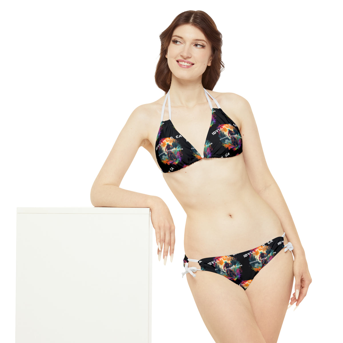 Strappy Bikini Set (AOP) Black Idyllwild Mountain Bike