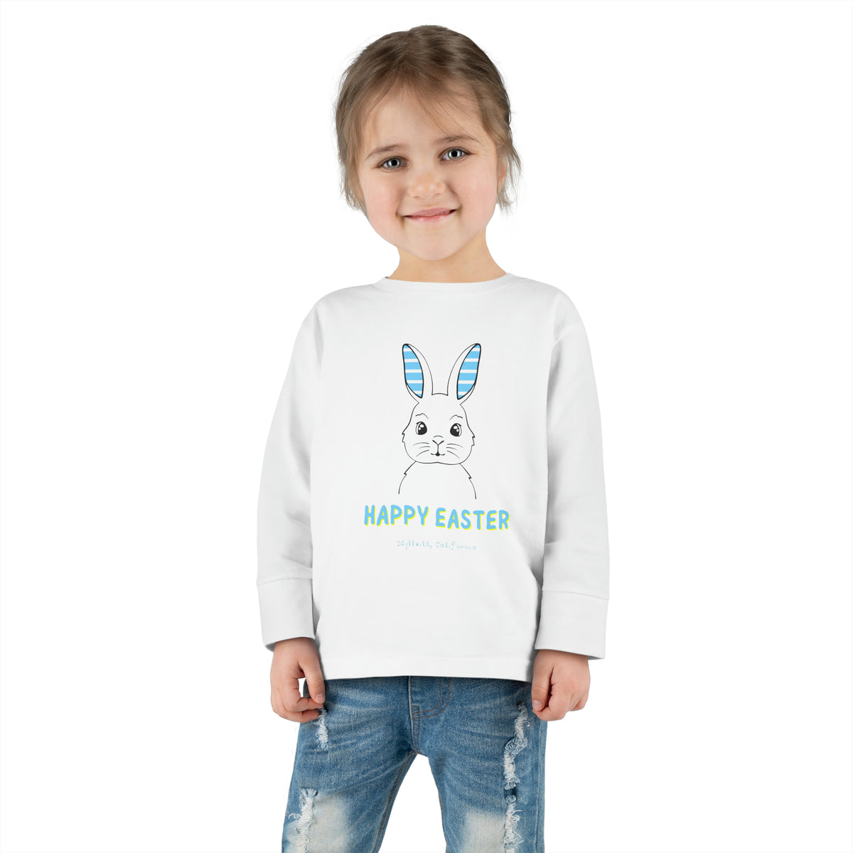 Toddler Long Sleeve Tee Idyllwild Blue Bunny Ears White