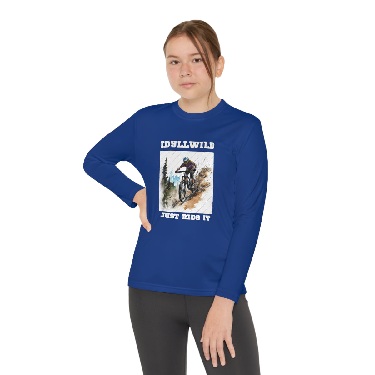 =Idyllwild Mountain Biking Square Youth Long Sleeve Competitor Tee