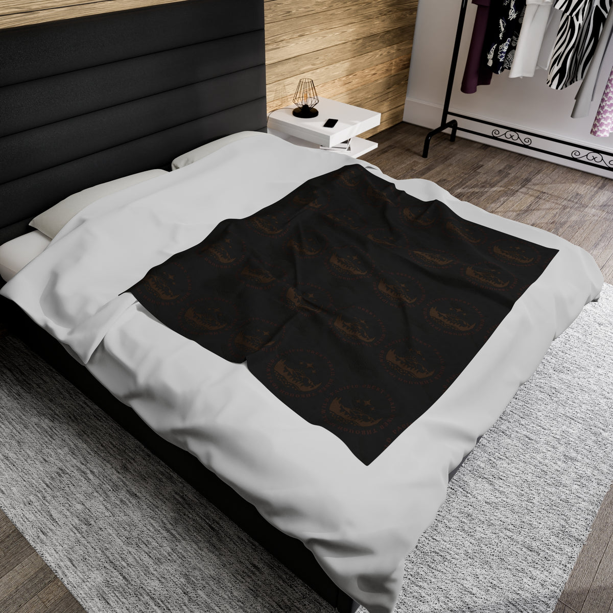 Velveteen Plush Blanket PCT through Idyllwild Tan Pattern Black