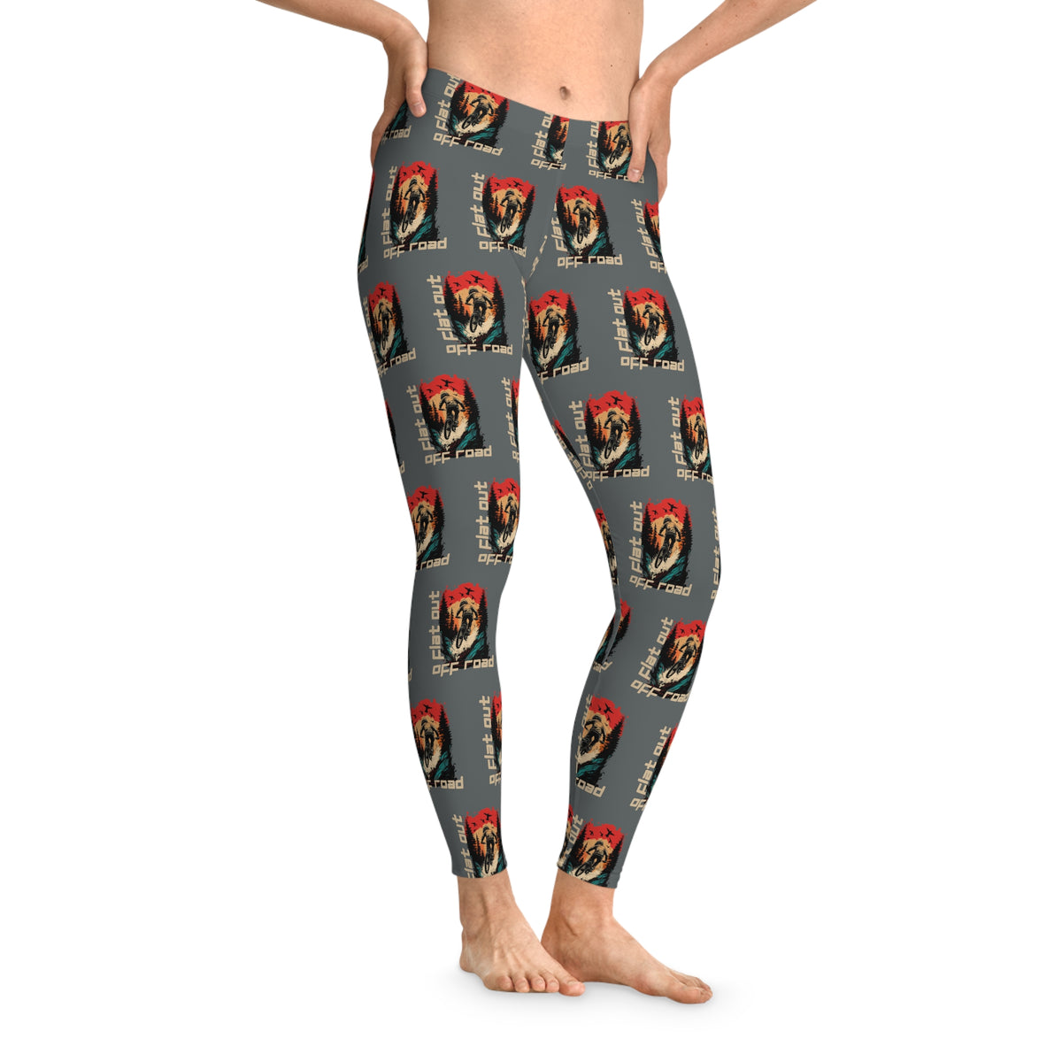 Mountain Biking "Off Road Flat Out" Stretchy Gray Leggings