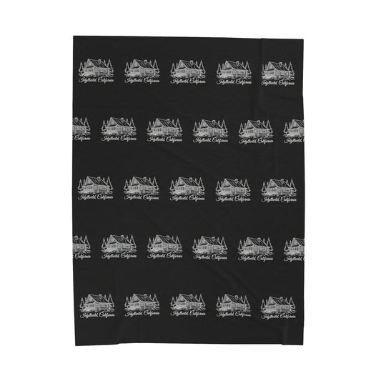 Velveteen Plush Blanket Idyllwild log Cabin Pattern Black