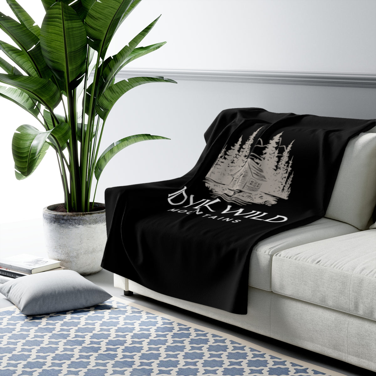Sherpa Fleece Blanket Idyllwild Mountains Black