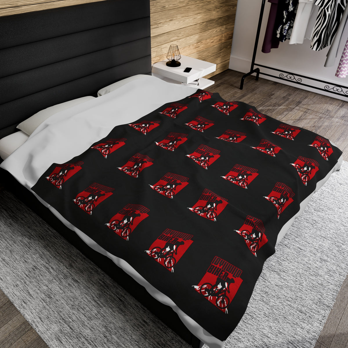 Velveteen Plush Blanket Idyllwild Biker Pattern Black