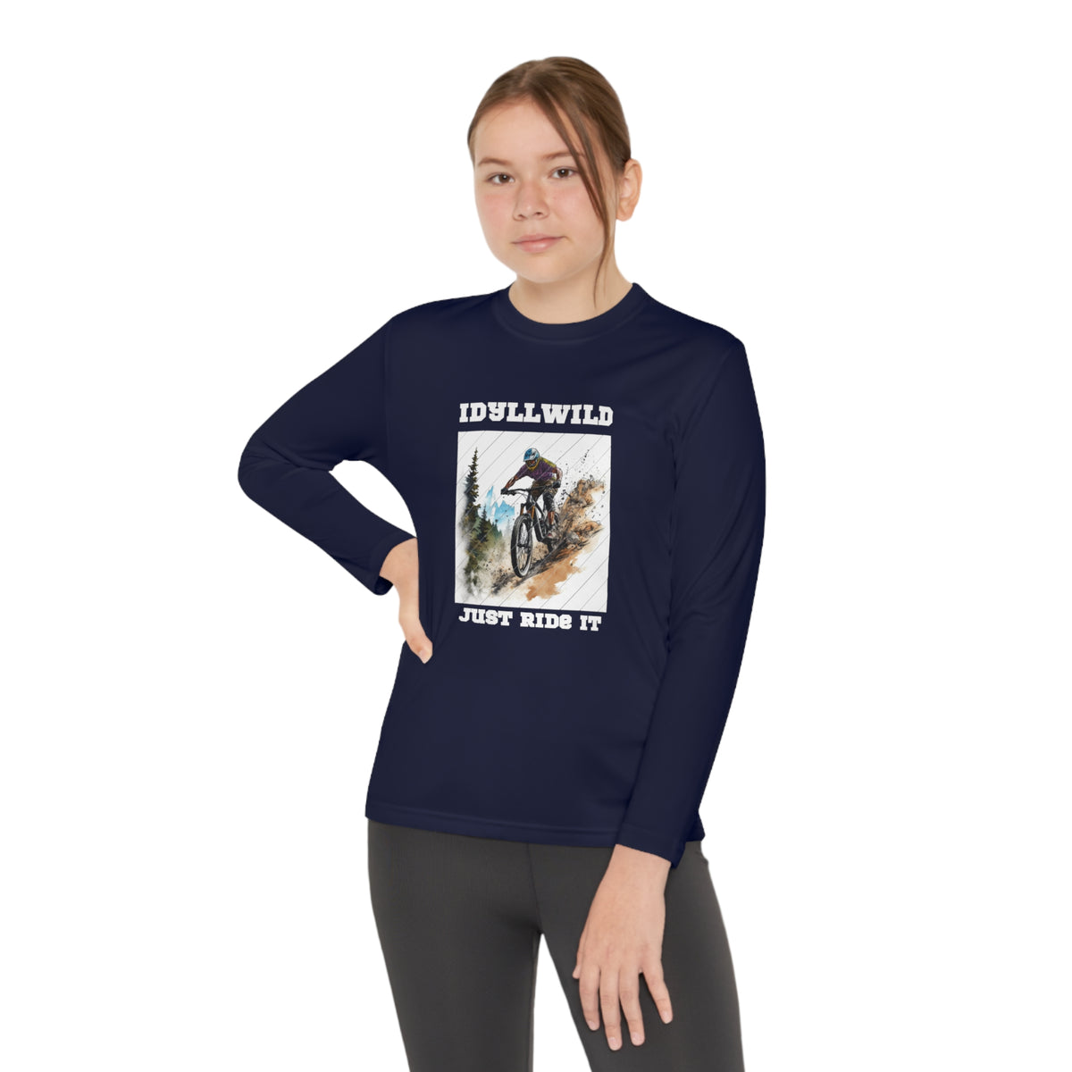 =Idyllwild Mountain Biking Square Youth Long Sleeve Competitor Tee