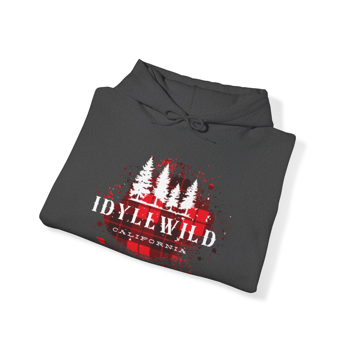 Unisex Heavy Blend™ Hooded Sweatshirt Idyllwild California Red Buffalo Plaid White Pine