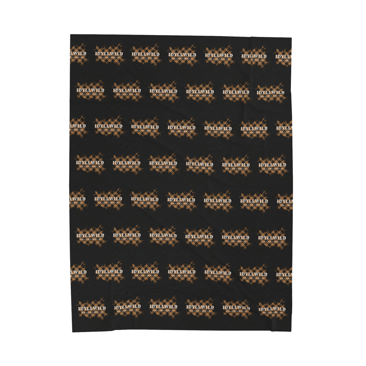 Velveteen Plush Blanket Tan Plaid Idyllwild Pattern Black