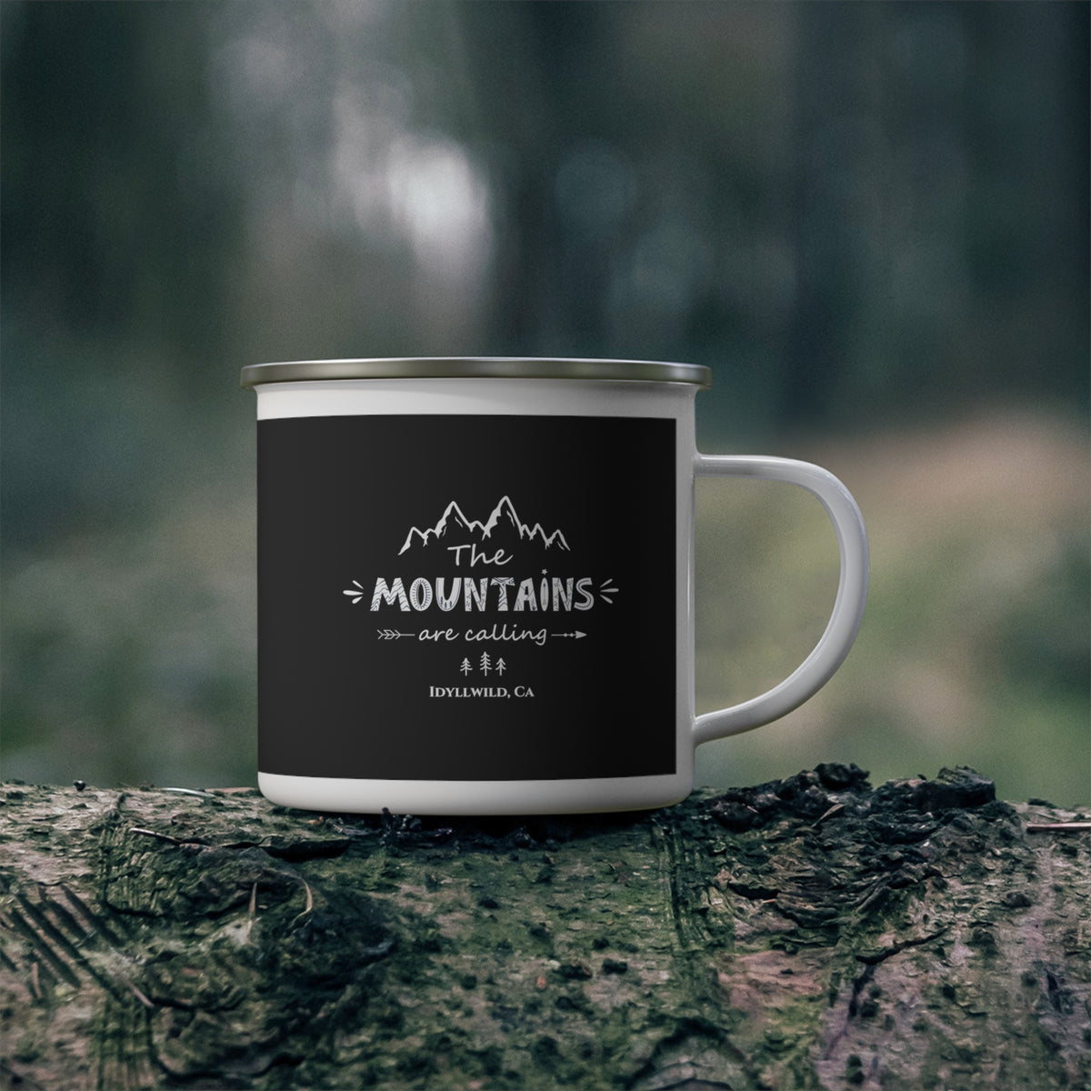 The Mountains Are Calling Camping Mug Black