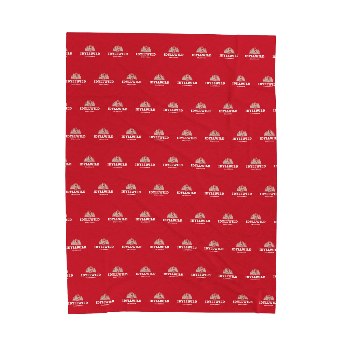 Velveteen Plush Blanket Idyllwild Cabin Badge Pattern Red