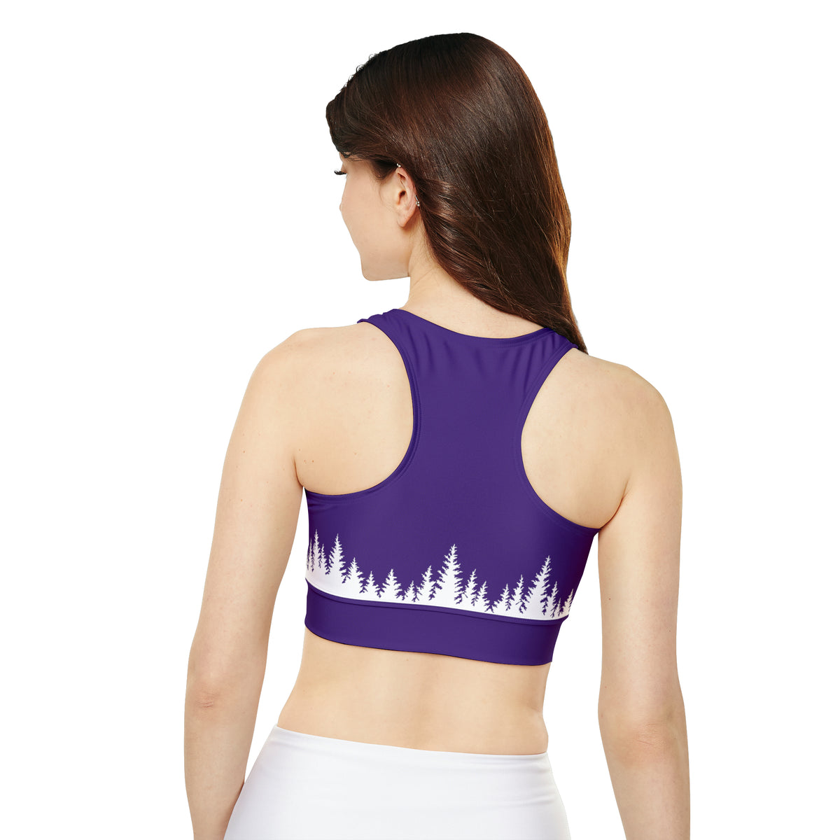 Fully Lined, Padded Sports Bra (AOP) Pine Lines Purple