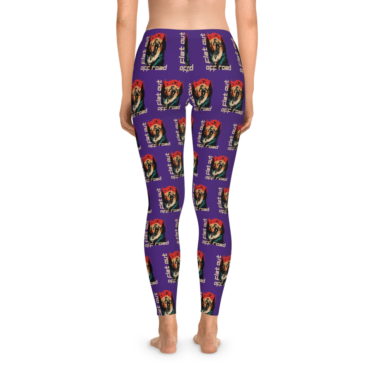 Mountain Biking "Off Road Flat Out" Stretchy Purple Leggings