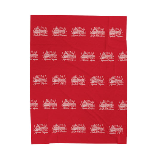 Velveteen Plush Blanket Idyllwild Log Cabin Pattern Red