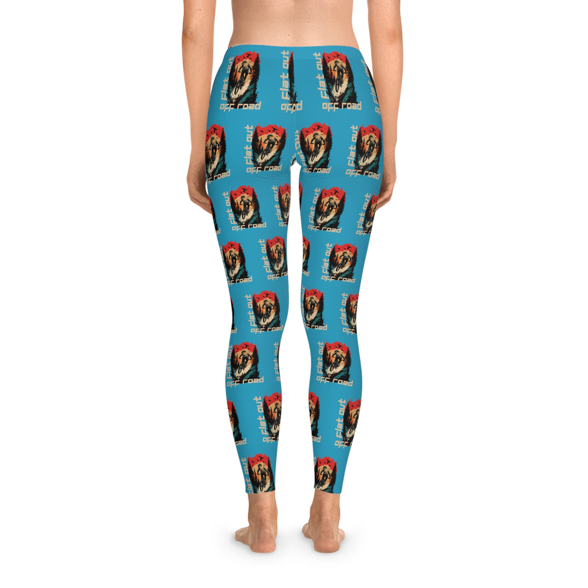 Mountain Biking "Off Road Flat Out" Stretchy Turquoise Leggings