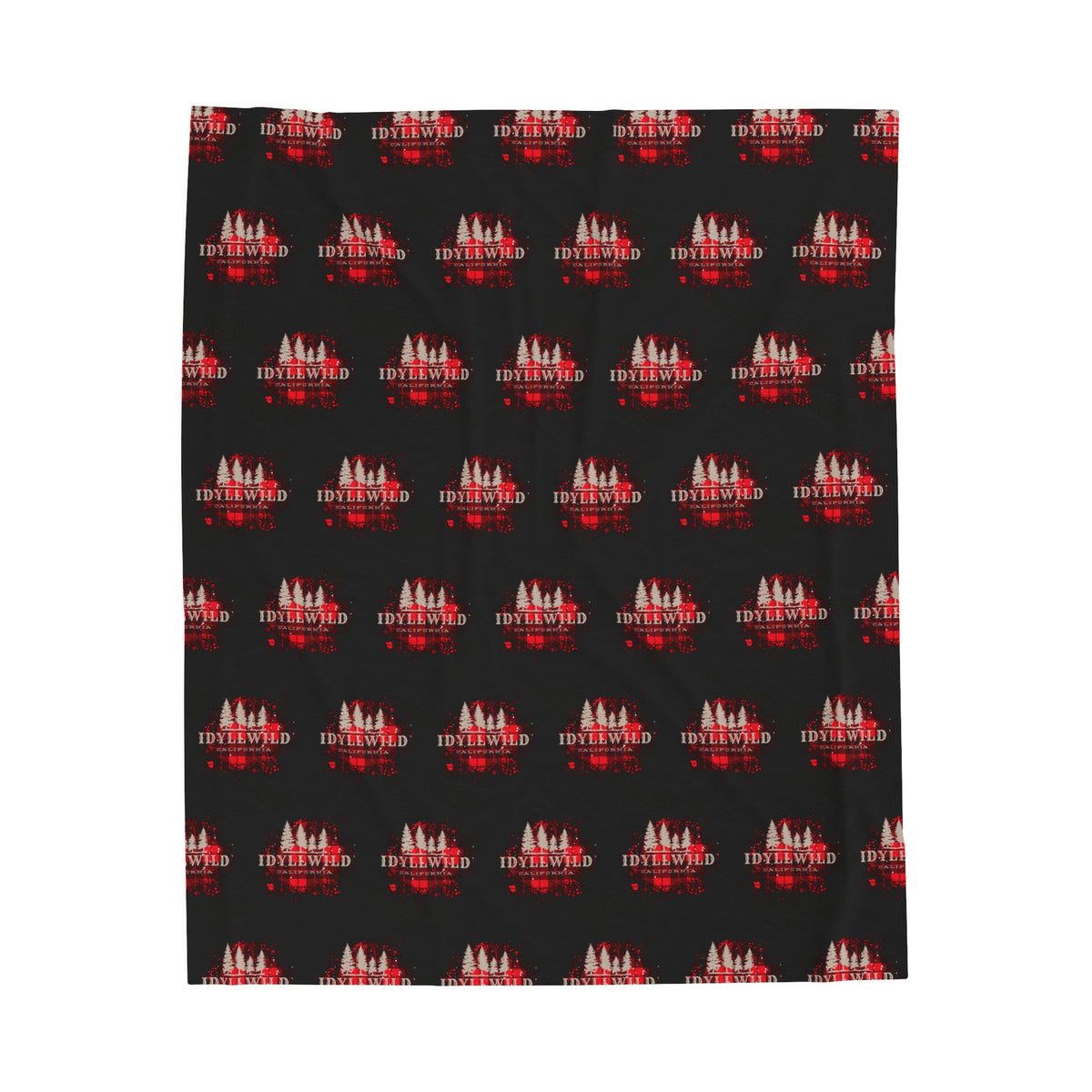 Velveteen Plush Blanket Red Buffalo Tan Pine Pattern Black