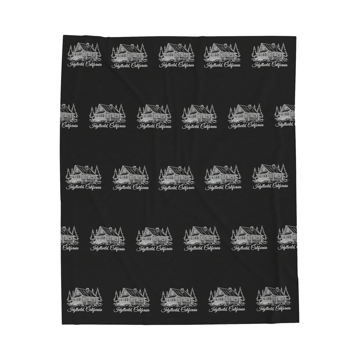 Velveteen Plush Blanket Idyllwild log Cabin Pattern Black