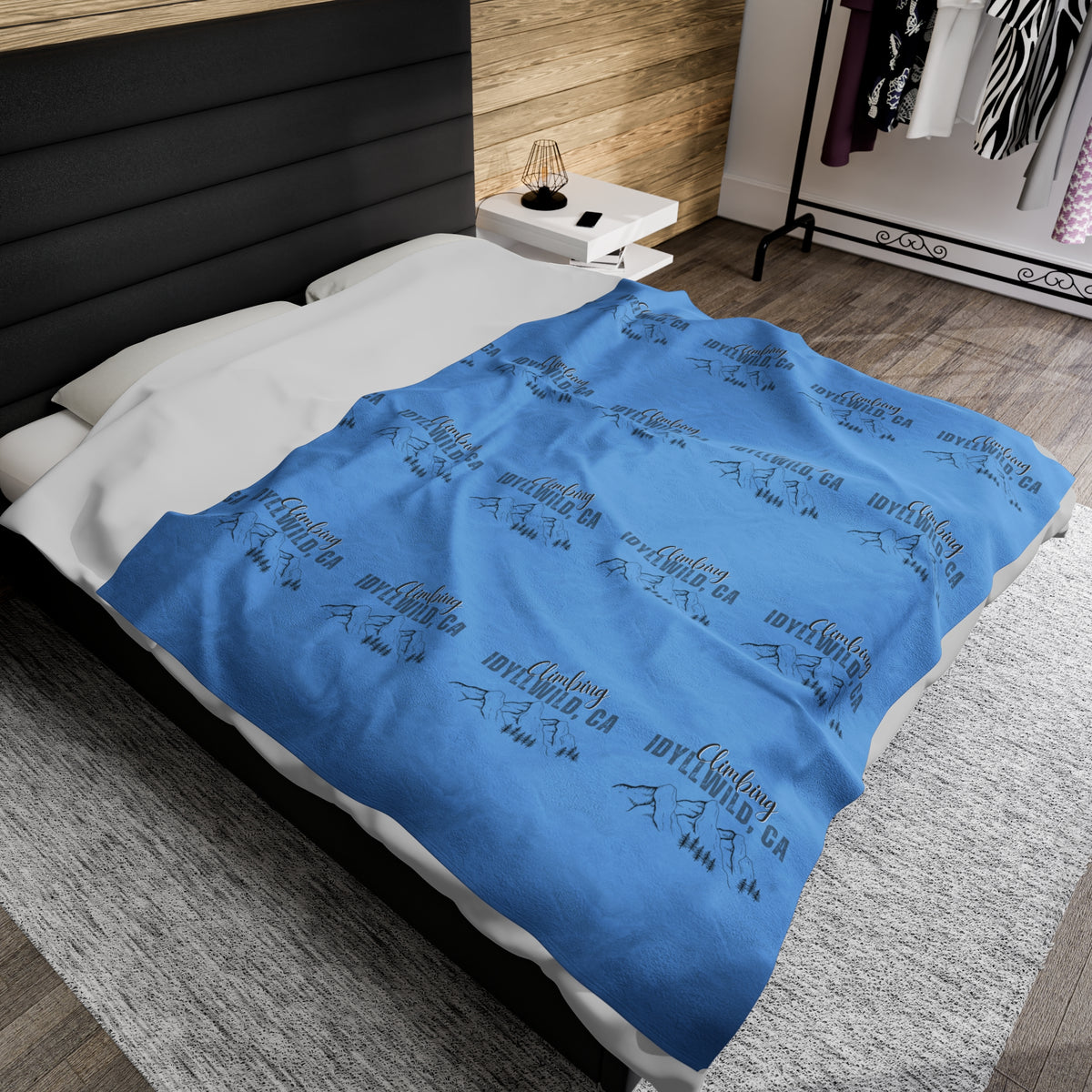 Velveteen Plush Blanket Climbing Idyllwild Blue Pattern