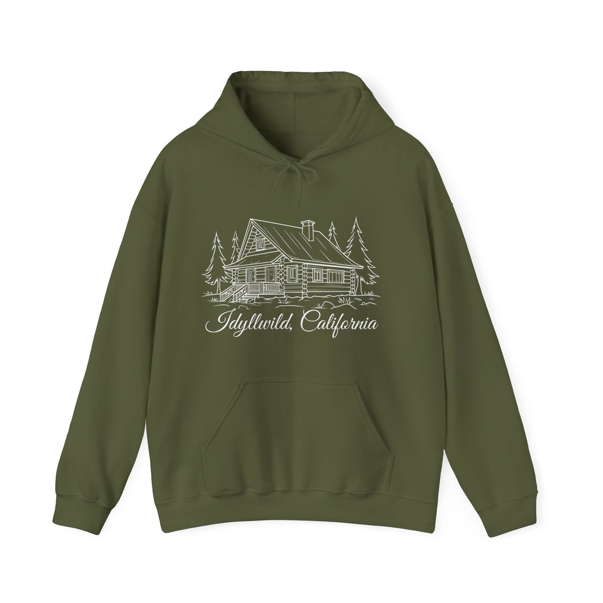 Unisex Heavy Blend™ Hooded Sweatshirt Idyllwild California Big Cabin Sketch