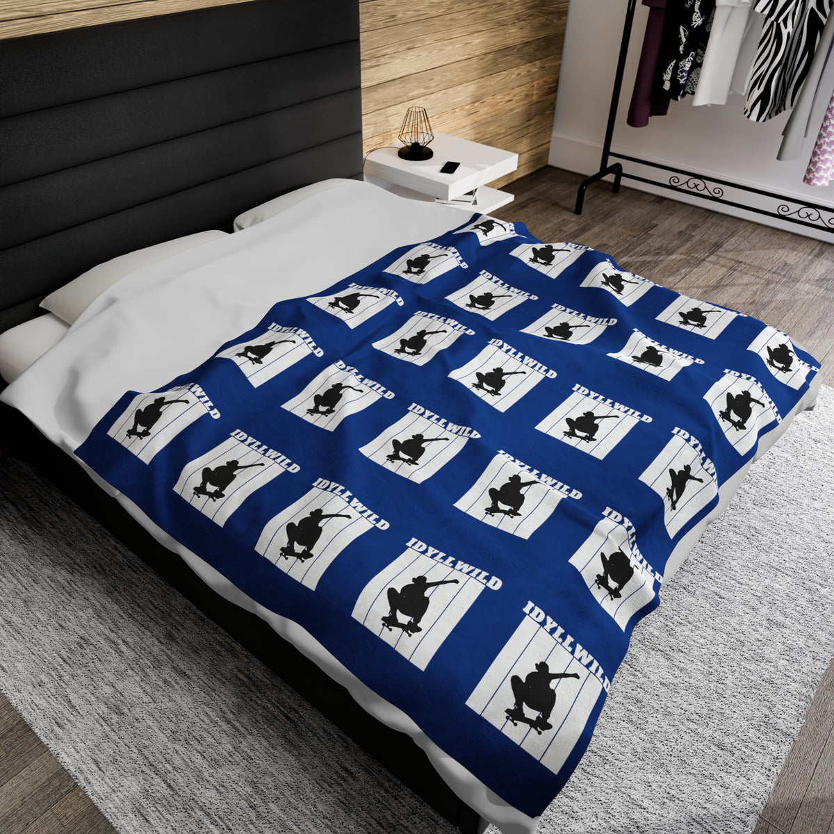 Velveteen Plush Blanket Skate Idyllwild Blue Pattern