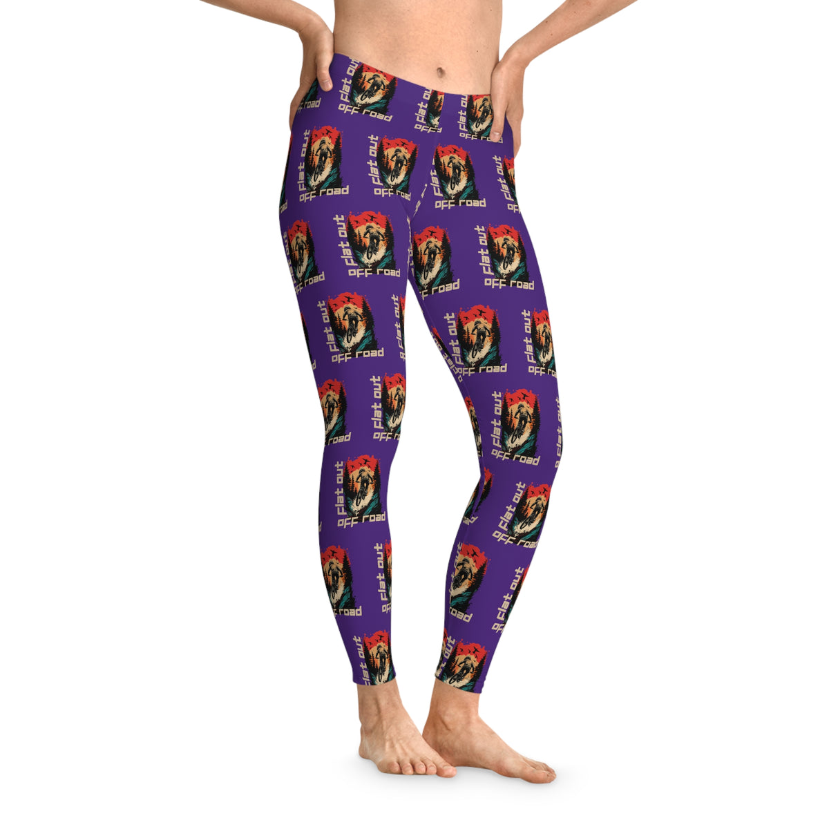 Mountain Biking "Off Road Flat Out" Stretchy Purple Leggings