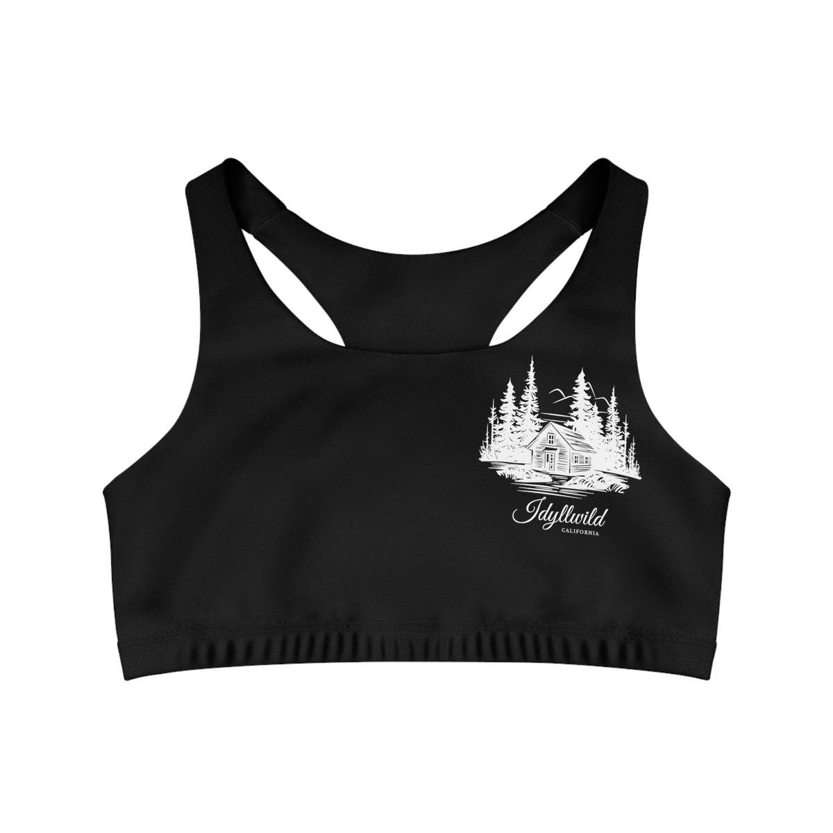 Seamless Sports Bra (AOP) Classy cabin in the woods Black