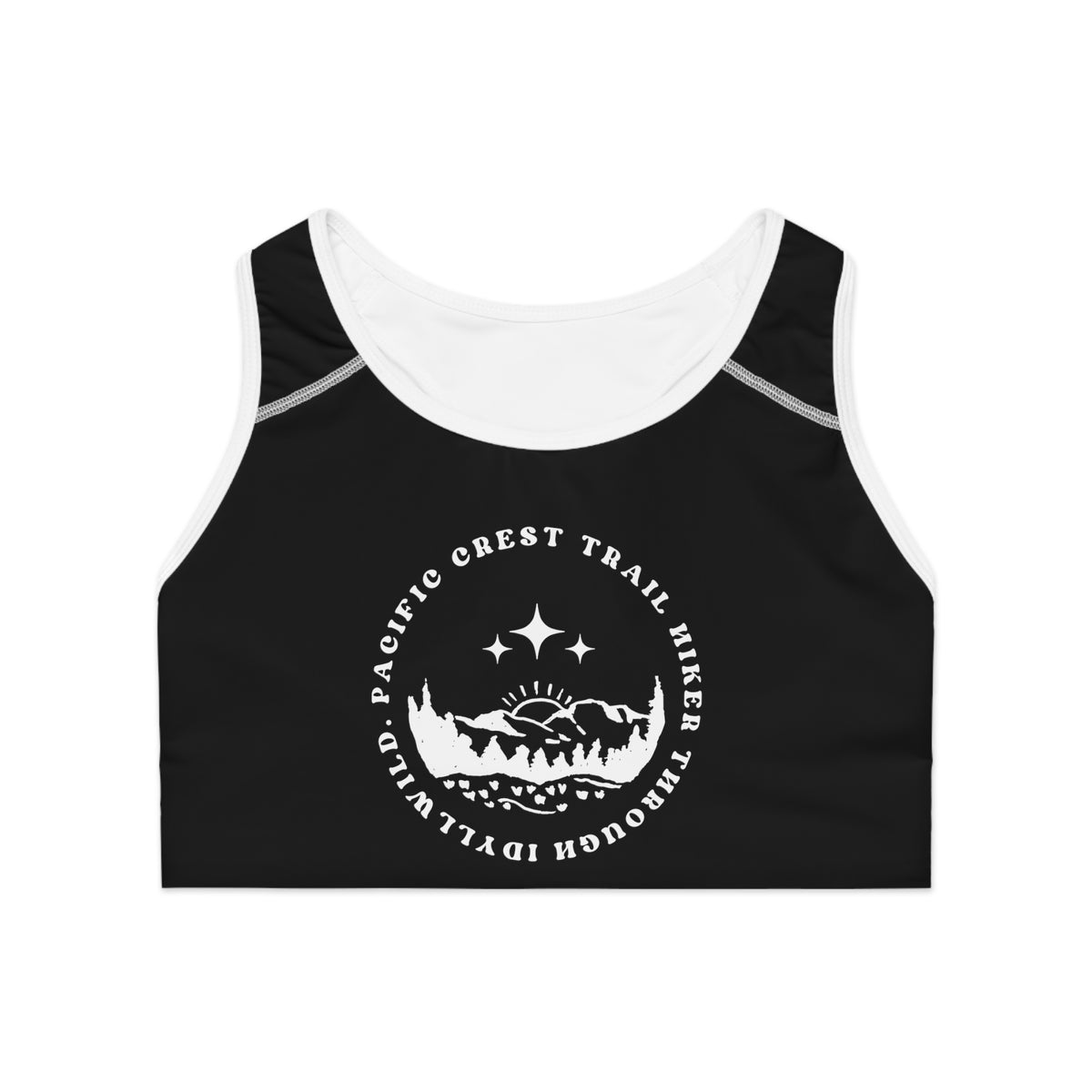 Sports Bra (AOP) PCT trail through Idyllwild Black Top