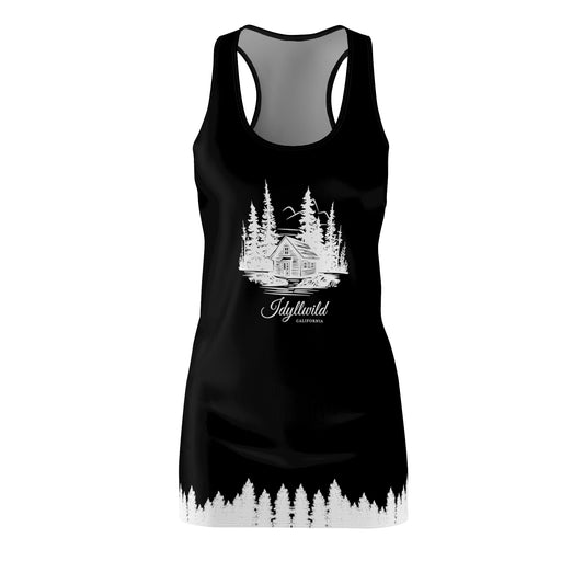 Women's Cut & Sew Racerback Dress (AOP) Cabin in the woods Black