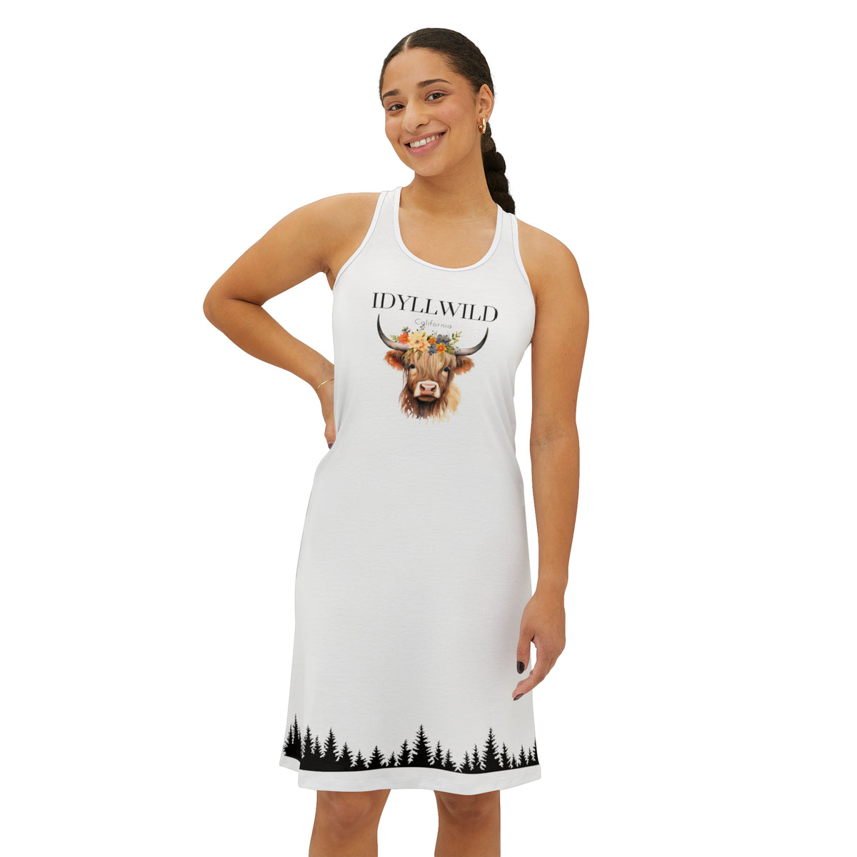 Women's Racerback Dress (AOP)Idyllwild Cow 1 White