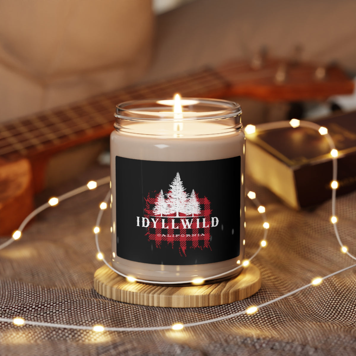 Scented Soy Candle, 9oz Idyllwild Red Buffalo Plaid Patch Tall Pine