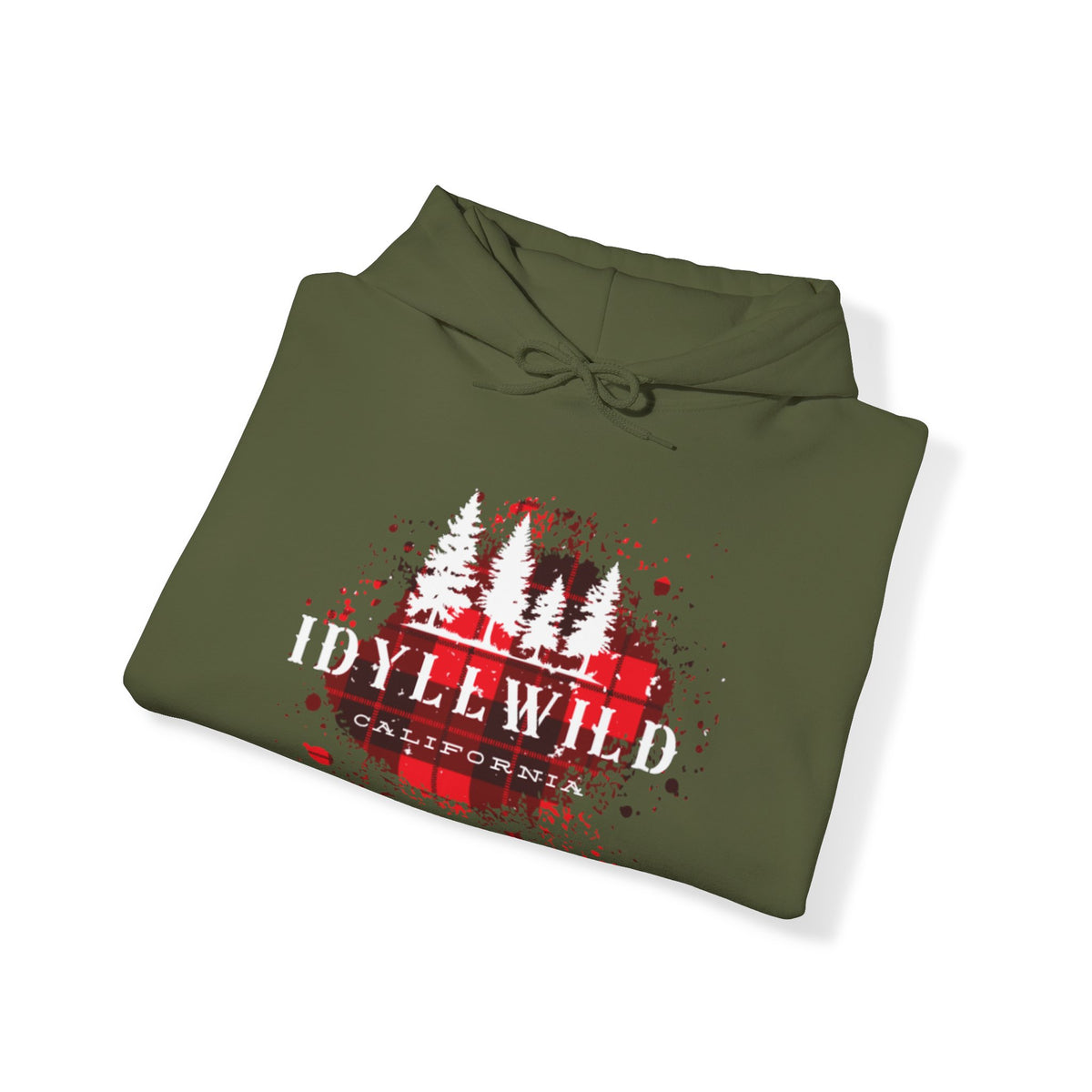 Unisex Heavy Blend™ Hooded Sweatshirt Idyllwild California Red Buffalo Plaid White Pine