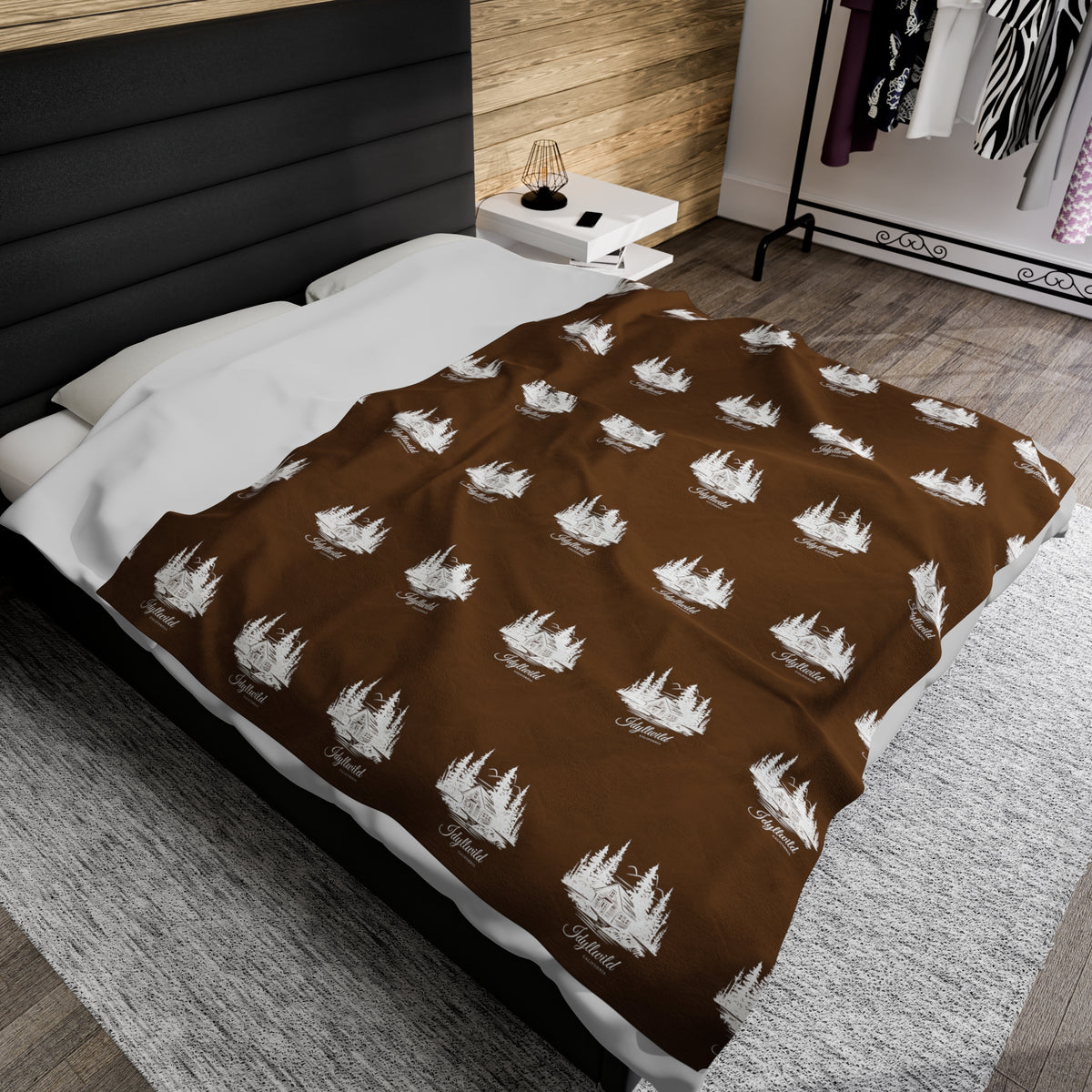 Velveteen Plush Blanket Idyllwild Classy Cabin Pattern Brown