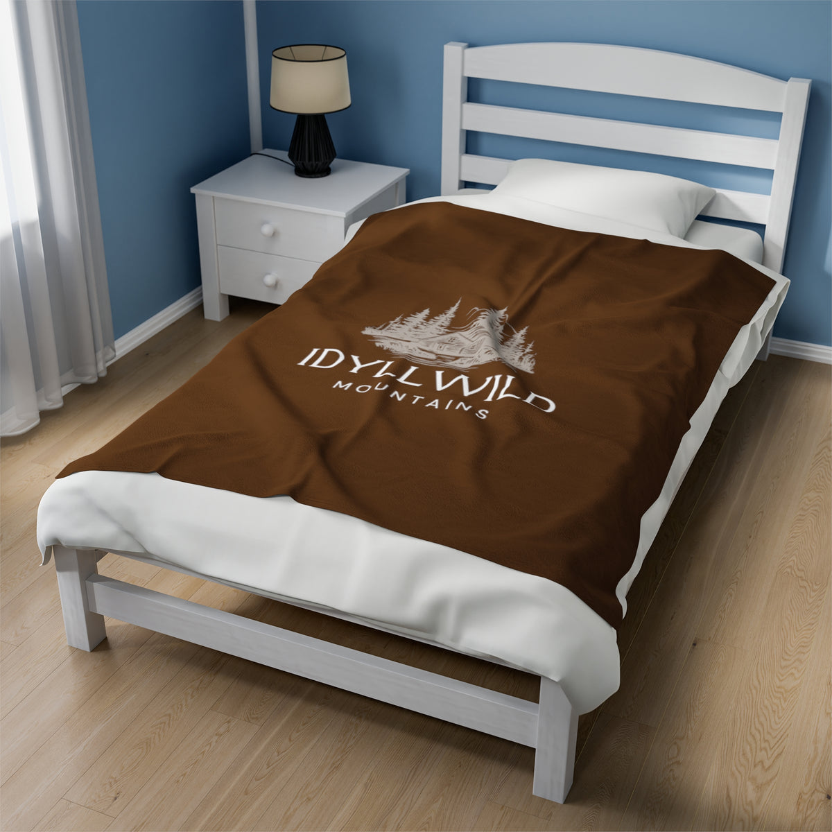Velveteen Plush Blanket Idyllwild Mountains Cabin Brown
