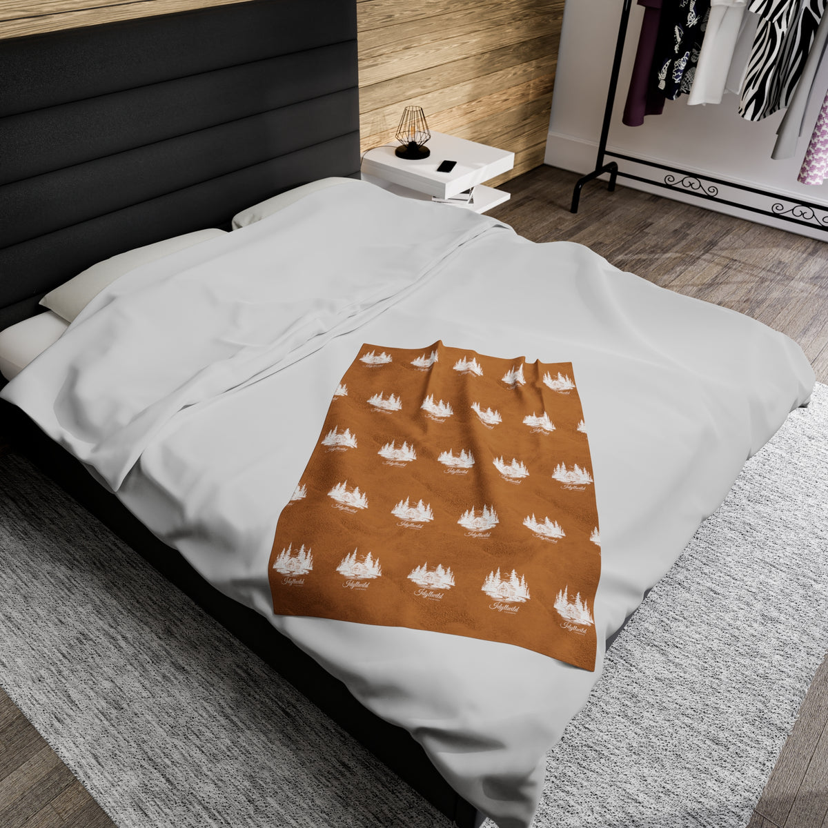Velveteen Plush Blanket Idyllwild Classy Cabin Pattern Tan