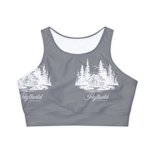 Fully Lined, Padded Sports Bra (AOP) Cabin in the Woods Grey