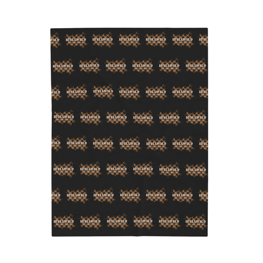 Velveteen Plush Blanket Tan Plaid Idyllwild Pattern Black