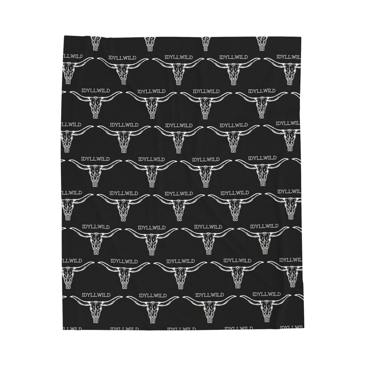 Velveteen Plush Blanket Idyllwild Longhorn Pattern Black