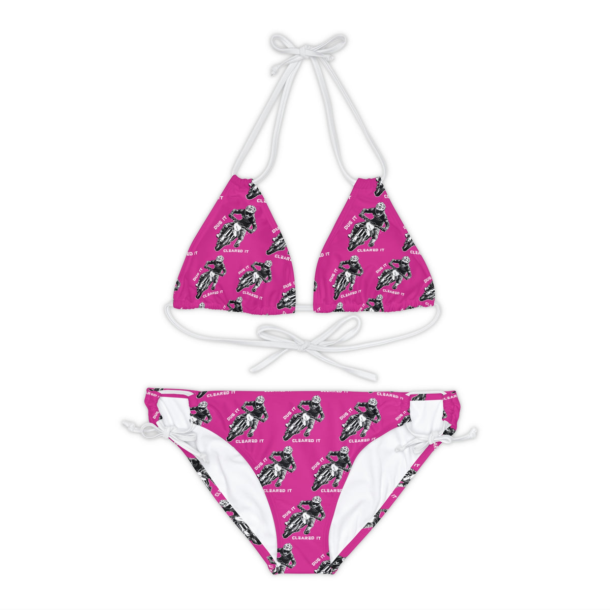 Dirtbike Motocross "Dug it Cleared It" Pink Strappy Bikini Set