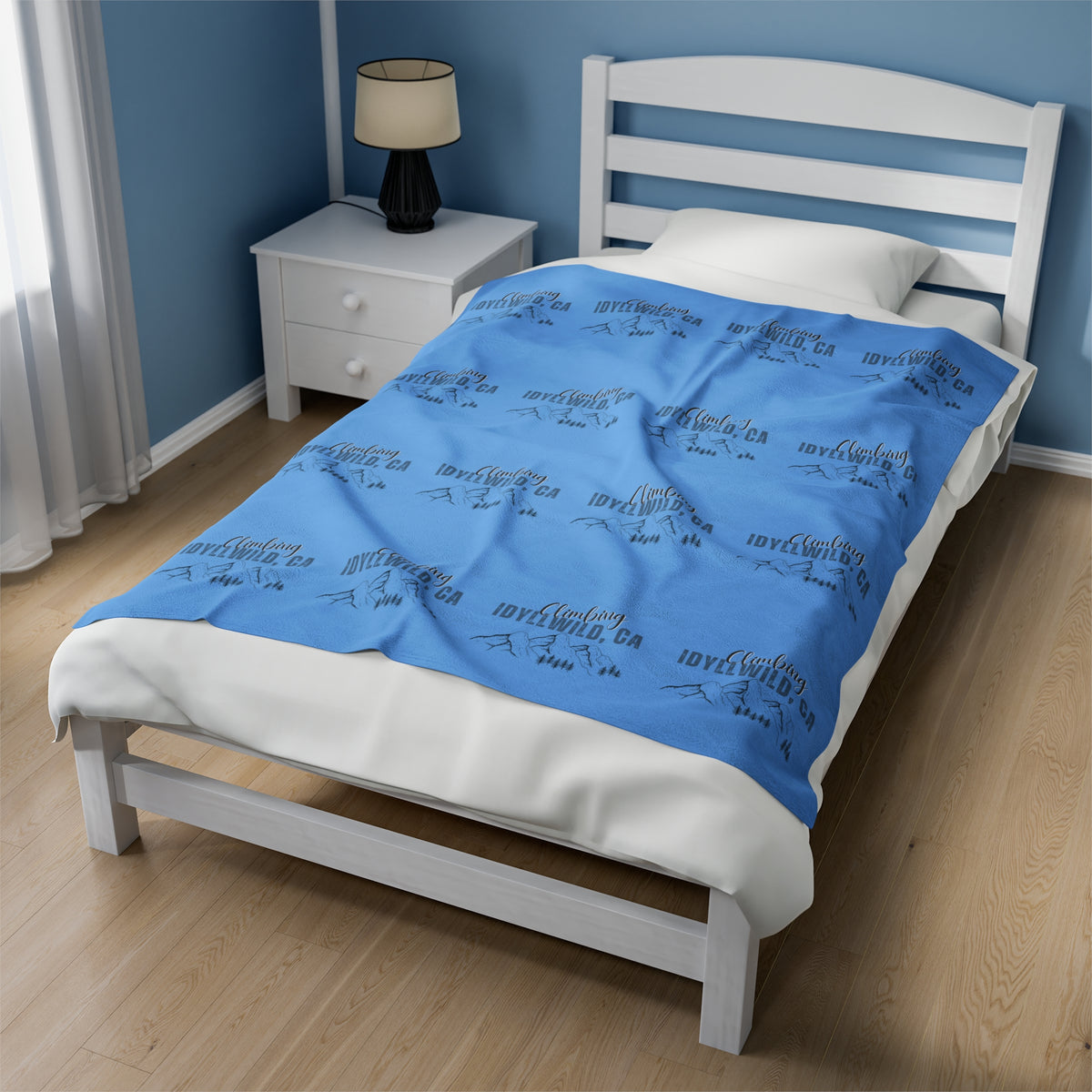 Velveteen Plush Blanket Climbing Idyllwild Blue Pattern