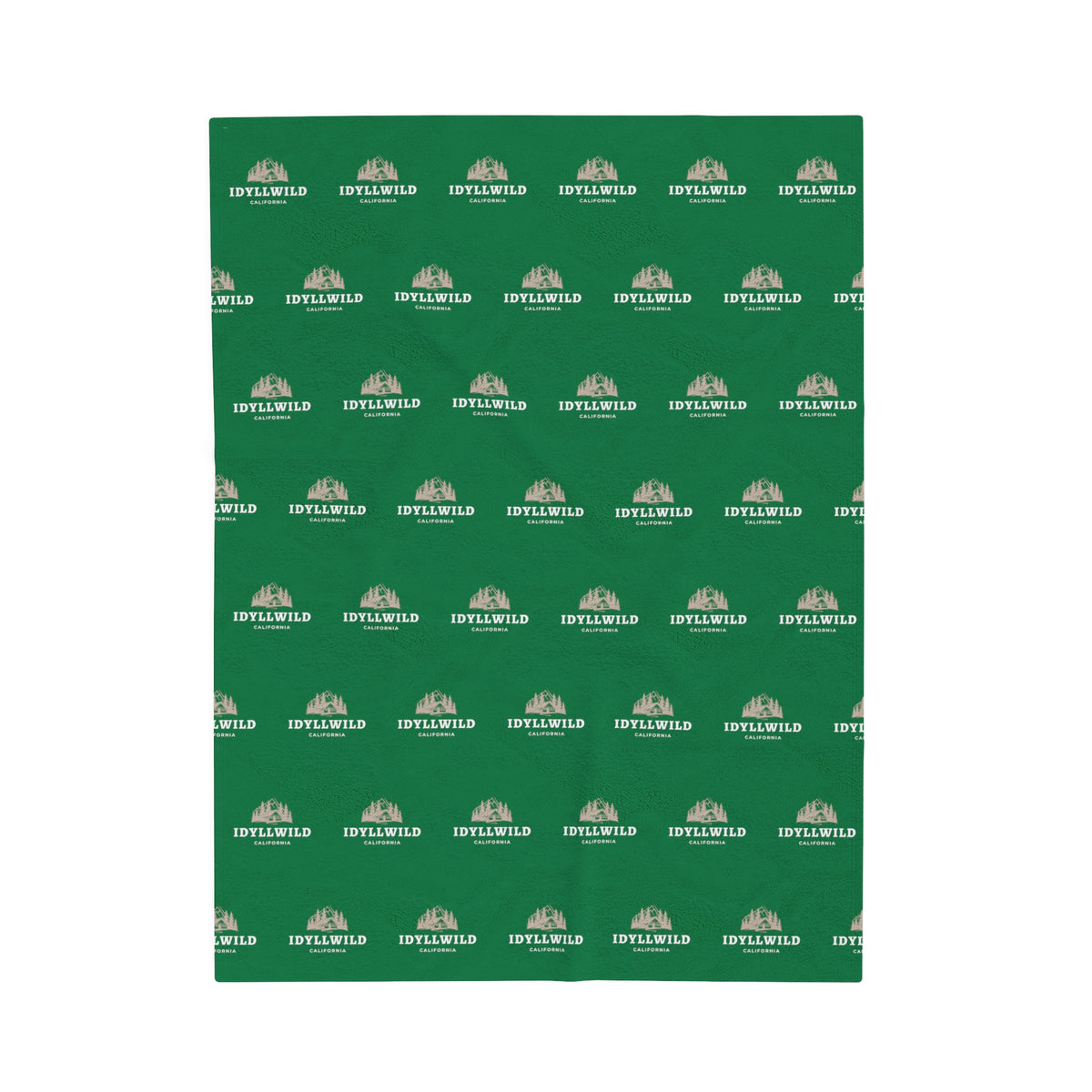 Velveteen Plush Blanket Idyllwild Cabin Badge Pattern Green