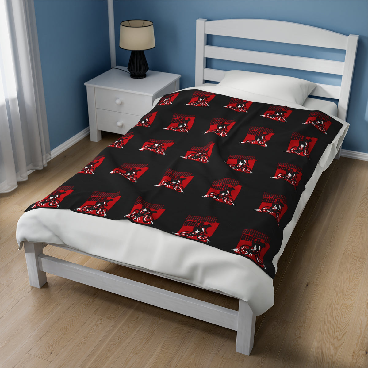 Velveteen Plush Blanket Idyllwild Biker Pattern Black