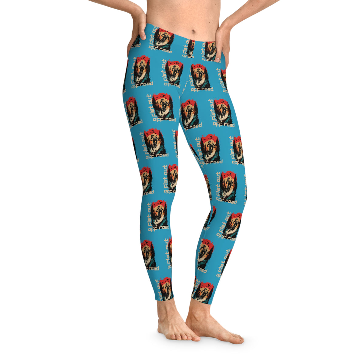 Mountain Biking "Off Road Flat Out" Stretchy Turquoise Leggings