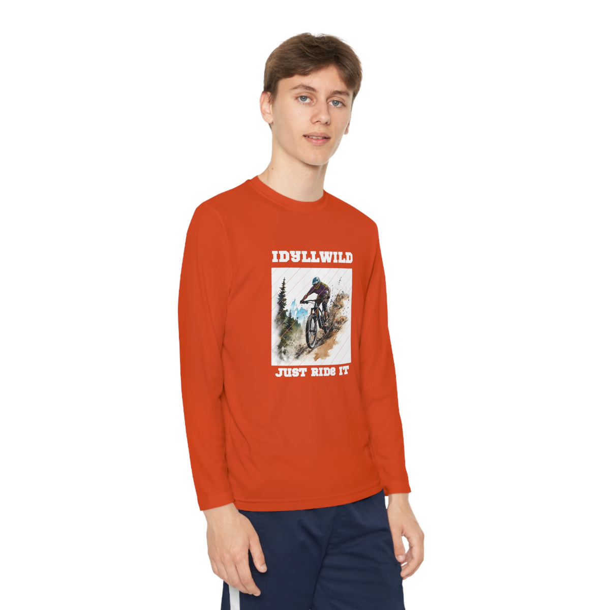 =Idyllwild Mountain Biking Square Youth Long Sleeve Competitor Tee