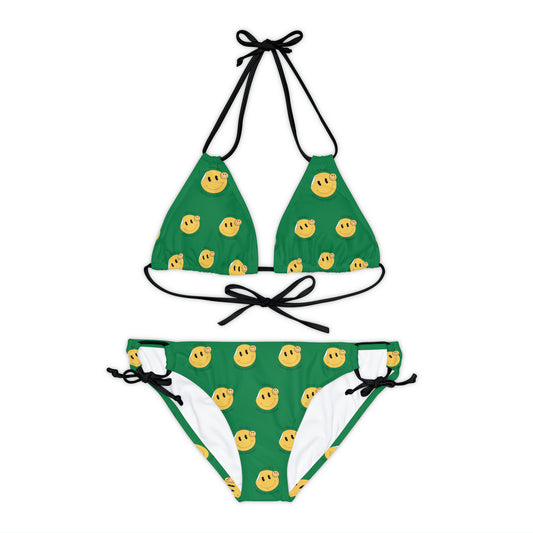 Strappy Bikini Set (AOP) Idyllwild Green Smiles